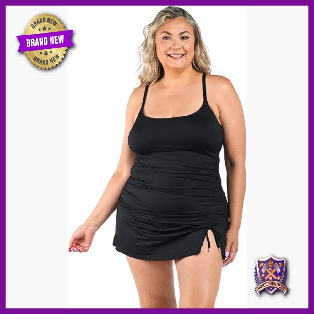 Plus Size Tankini Top with Underwire Support Adjustable Straps Nylon Blend